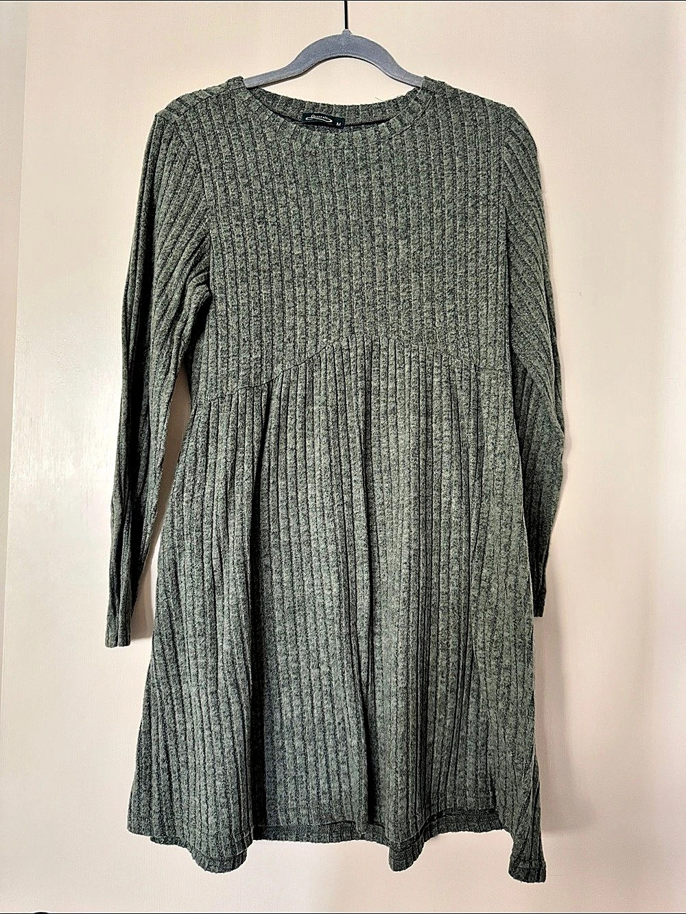 Queefam Ribbed Striped Mini Dress Olive Green Medium Like New